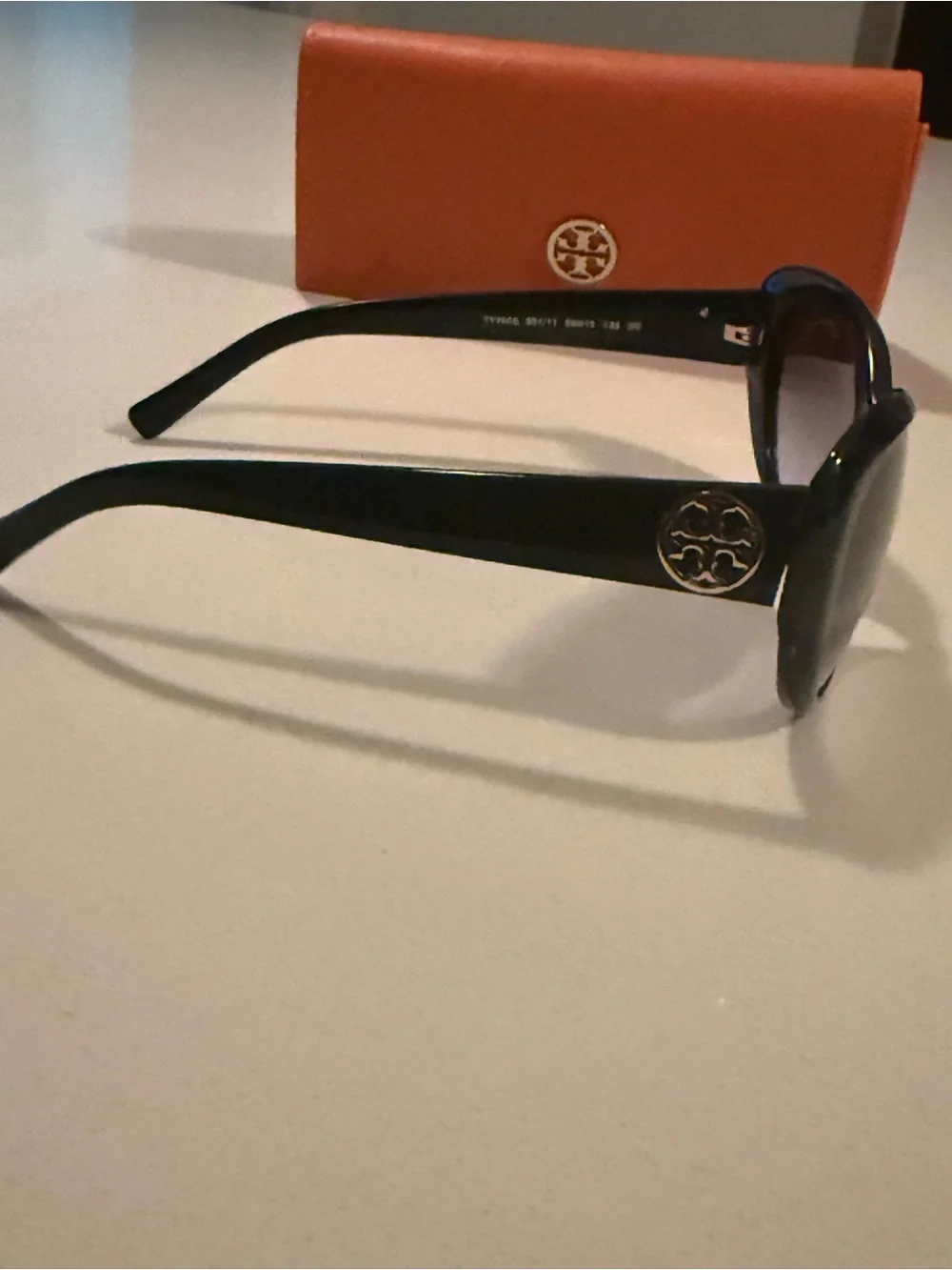 Tory Burch Black Sunglasses with Purple Gradient Lenses and Orange Case